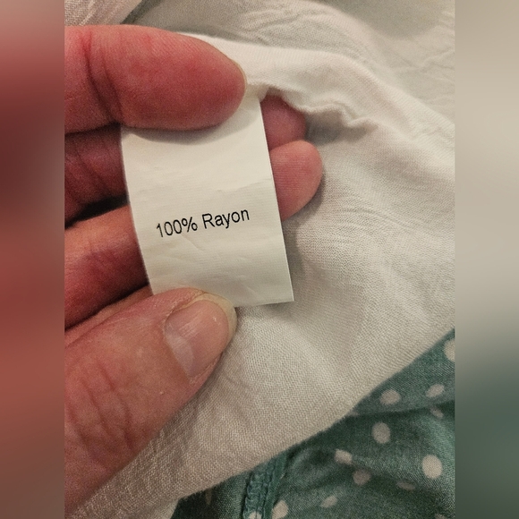 Drape & Ruffle Detailed Green & White Polka Dot Dress, Size Large - Picture 7 of 7